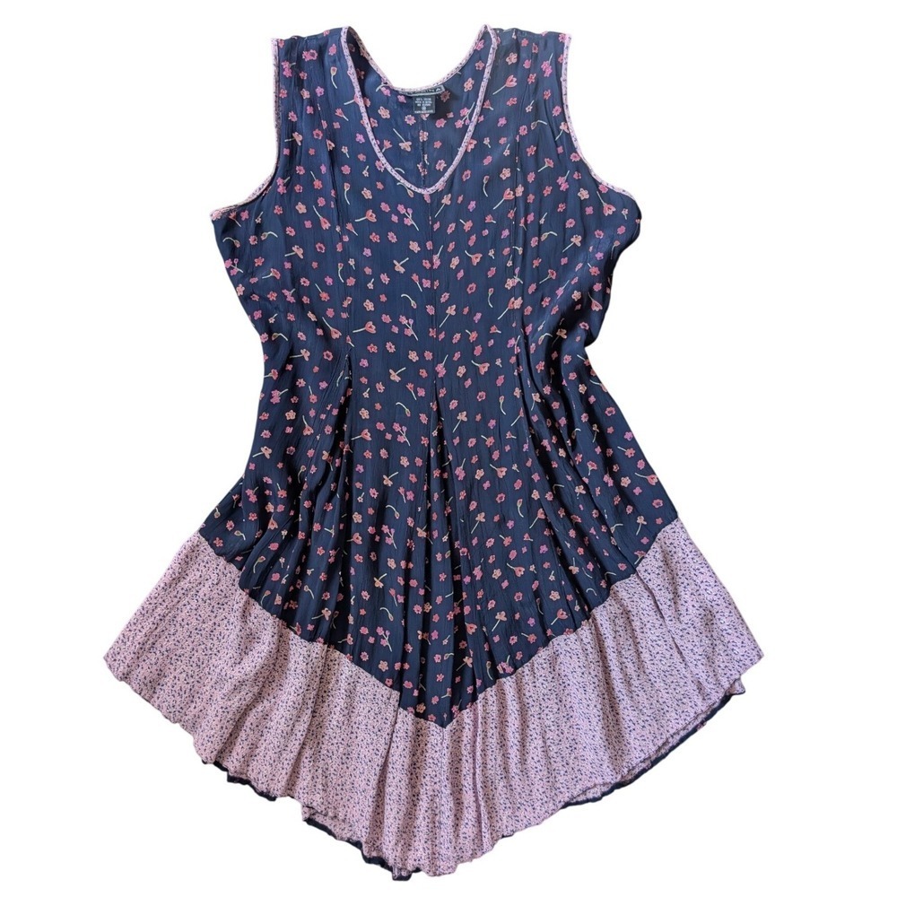 Starina Vintage 90s Cottage Boho Slouchy Flowing Floral Patchwork Midi Dress